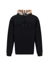 Burberry Black Check Hood Cotton Hoodie In Black