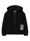 Burberry Check Label Cotton Zip Hoodie In Black