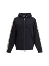 Burberry Drawstring Hoodie Check Trim In Black