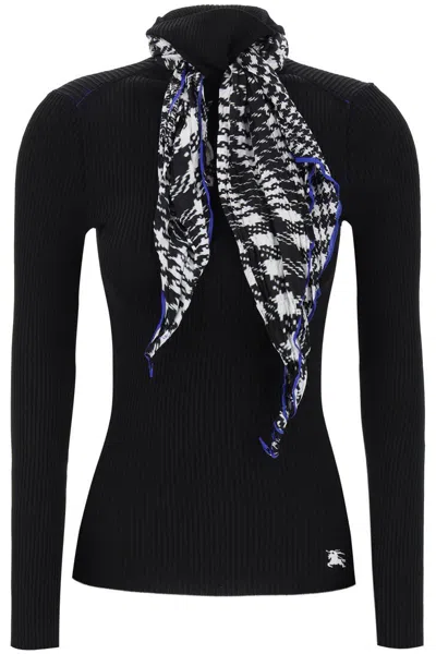 Burberry Elegant Black Knit Top With Integrated Foulard Style For Women