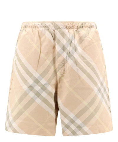 Burberry Checked Swim Shorts In Beige