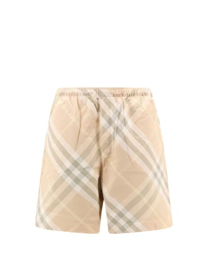 Burberry Swim Trunks With Check Print In Neutrals