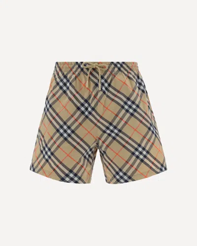 Burberry Men Check Print Bermuda Swimsuit In Brown