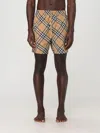 Burberry Beige Swim Trunks With Check Motif In Polyamide Man In Sand
