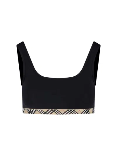Burberry Swimsuit Top "check" In Black