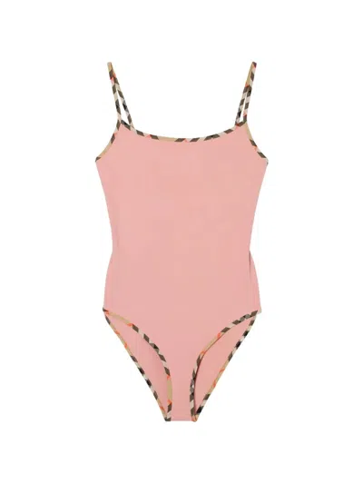 Burberry Sylvia Pink Camel Plaid Swimsuit In White
