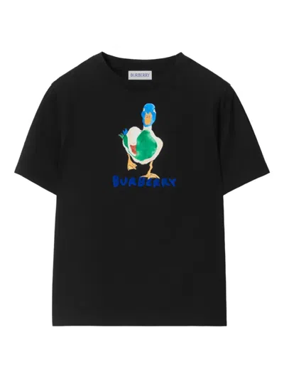 Burberry Kids' Waterbird Print Cotton T-shirt In Black