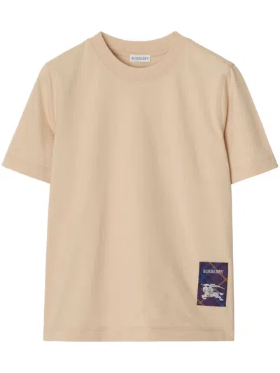 Burberry Check Label Cotton T-shirt In 中性色