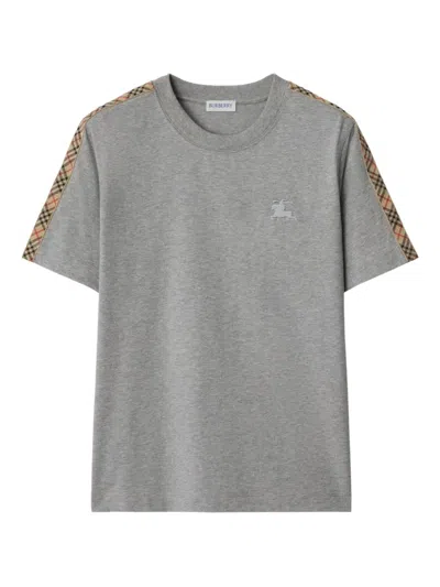 Burberry Check-trimmed Cotton T-shirt In Gray