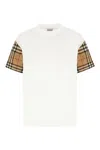 Burberry White T-shirt With Vintage Check Motif On The Sleeves In Cotton Woman