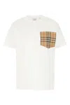 Burberry Women White Jersey Checked Twill-trimmed Cotton-jersey T-shirt Tee Shirt