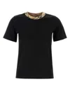 Burberry Black Crewneck T-shirt With Ckeck Motif On The Collar In Cotton Woman