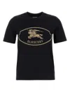 Burberry Black Crewneck T-shirt With Logo Embroidery On The Front In Cotton Woman