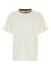 Burberry White Crewneck T-shirt With Check Motif On The Collar In Cotton Man In Gray