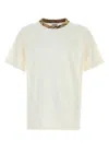 Burberry White Crewneck T-shirt With Check Motif On The Collar In Cotton Man In Gray