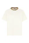 Burberry White Crewneck T-shirt With Check Motif On The Collar In Cotton Man