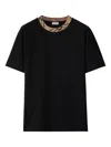 Burberry Black Cotton T-shirt With Check Finishes Men In Black