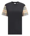 Burberry Check Motif Cotton T-shirt In Black