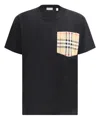 Burberry Short Sleeve Checked Crew Neck T-shirt With Chest Pocket In Black