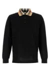 Burberry Cody Beige Polo Shirt With Long Sleeves And Check Motiv On The Collar In Cotton Man In Black