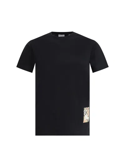 Burberry Men Black T-shirt T-shirt With Logo Patch With Tartan Motif In Cotton Man