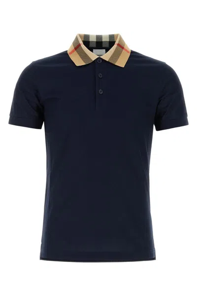 Burberry Slim Fit Check Collar Cotton Polo Shirt Clothing In Blue