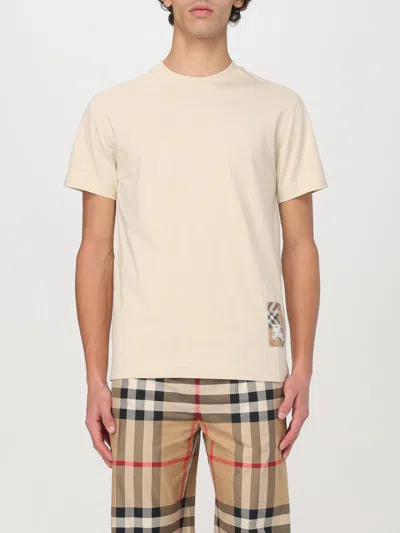 Burberry Beige Check Label Cotton T-shirt In Braun