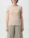 Burberry Check Pattern Crewneck T-shirt In Beige