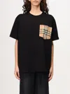 Burberry Short Sleeve Checked Crew Neck T-shirt With Chest Pocket In 黑色