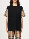 Burberry Check Motif Cotton T-shirt In Black