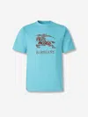 Burberry Equestrian-logo Cotton T-shirt In Blue