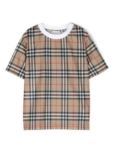 Burberry T-shirt Con Check In Beige