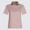Burberry Pink Check Collar Cotton Polo In Pink