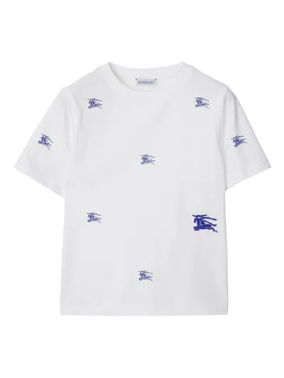 Burberry T-shirt In Cotone Con Equestrian Knight Design All-over In White