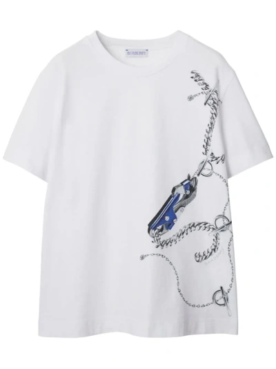 Burberry T-shirt In Cotone Con Motivo Knight In White