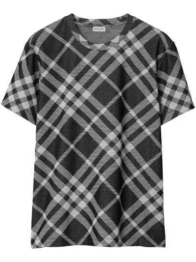 Burberry Nova Check Short Sleeved Crewneck T-shirt In Black