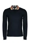 Burberry Long-sleeved Polo With Check-patterned Collar In Black