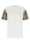 Burberry White T-shirt With Contrasting Check Motif Sleeves In White