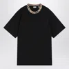 Burberry Black Cotton T-shirt With Check Finishes Men In Black