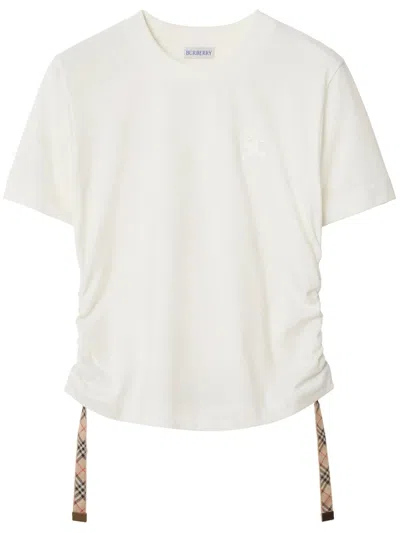 Burberry T-shirt With Check Finishes In White