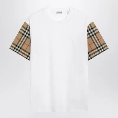 Burberry T-shirt With Check-pattern Sleeves In White