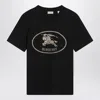 Burberry Black Crewneck T-shirt With Logo Embroidery On The Front In Cotton Woman