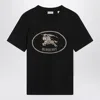 Burberry Black Crewneck T-shirt With Logo Embroidery On The Front In Cotton Woman