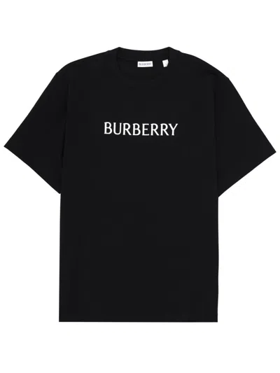 Burberry Men Black Crewneck T-shirt With Logo Lettering On The Front In Cotton Man