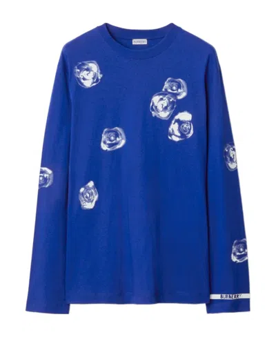 Burberry T-shirt With Round Neck And Long Sleeves In Blue