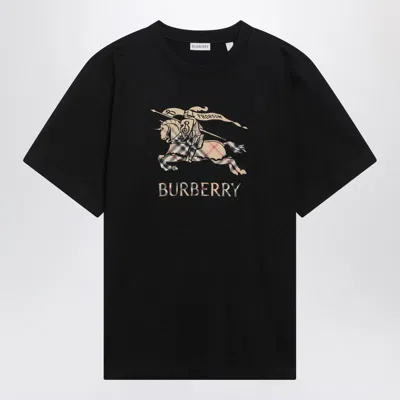 Burberry Equestrian Knight Cotton T-shirt In Black
