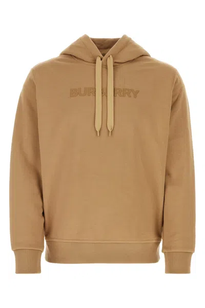 Burberry Logo Detailed Drawstring Hoodie In Beige