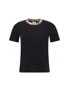 Burberry Black Crewneck T-shirt With Ckeck Motif On The Collar In Cotton Woman In Black