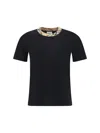 Burberry Black Crewneck T-shirt With Ckeck Motif On The Collar In Cotton Woman In Black