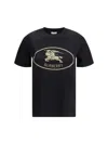 Burberry Black Crewneck T-shirt With Logo Embroidery On The Front In Cotton Woman